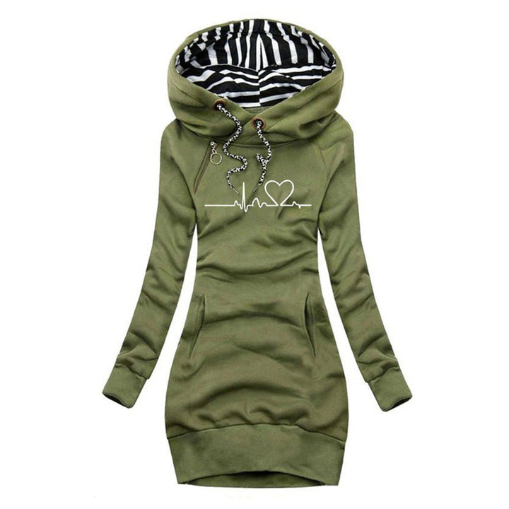 Elfriede | Robe Sweat à Manches Longues pour Femmes avec Imprimé de Pouls et Capuche