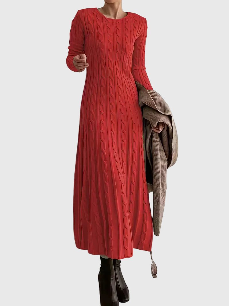 Greta | Robe maxi en tricot à manches longues avec motif en relief