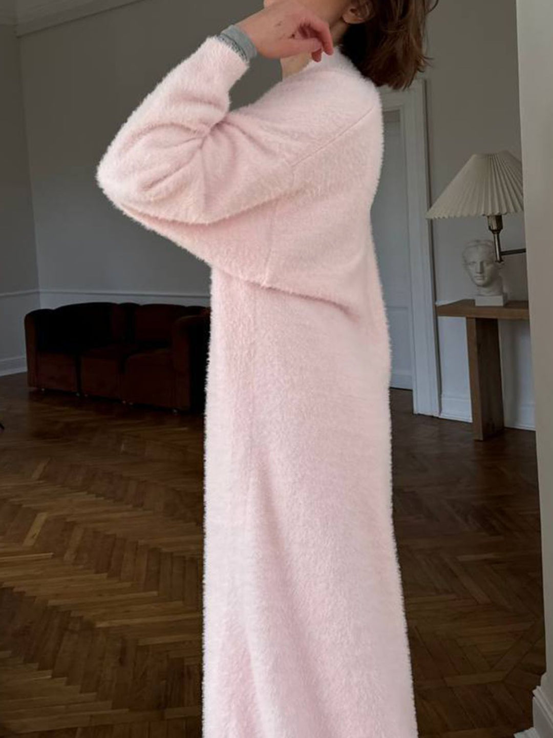 Veste en Tricot Longue Femme avec Devant Ouvert et Surface en Pile