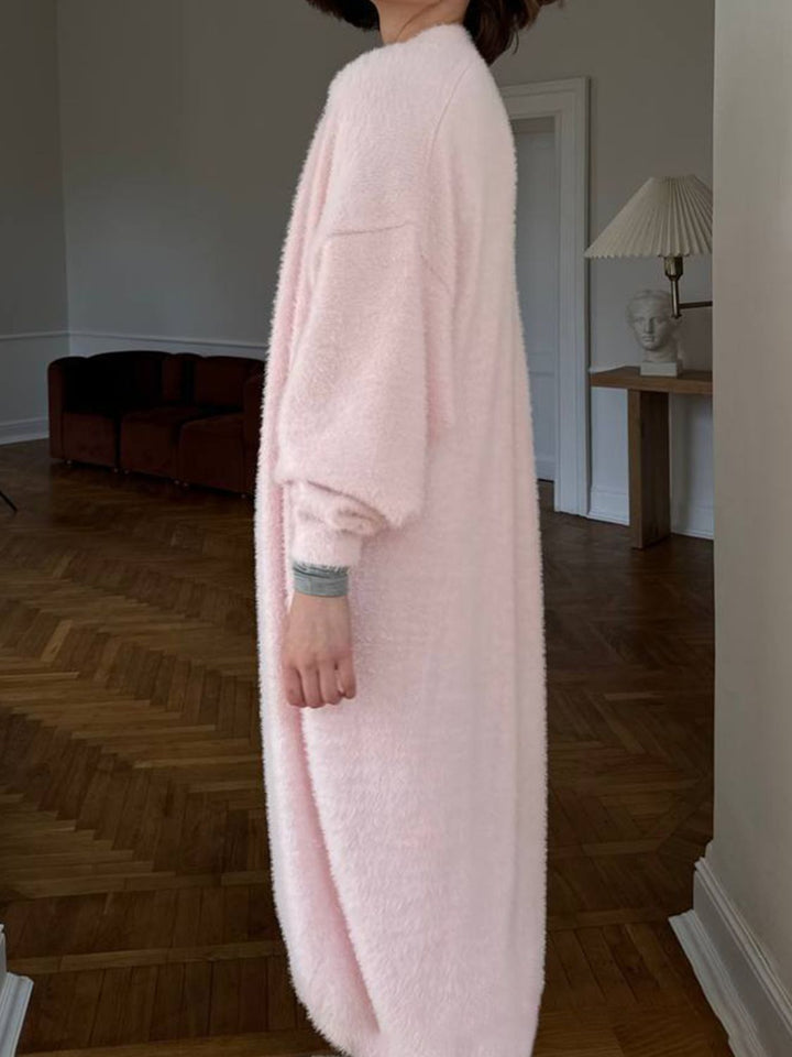 Veste en Tricot Longue Femme avec Devant Ouvert et Surface en Pile