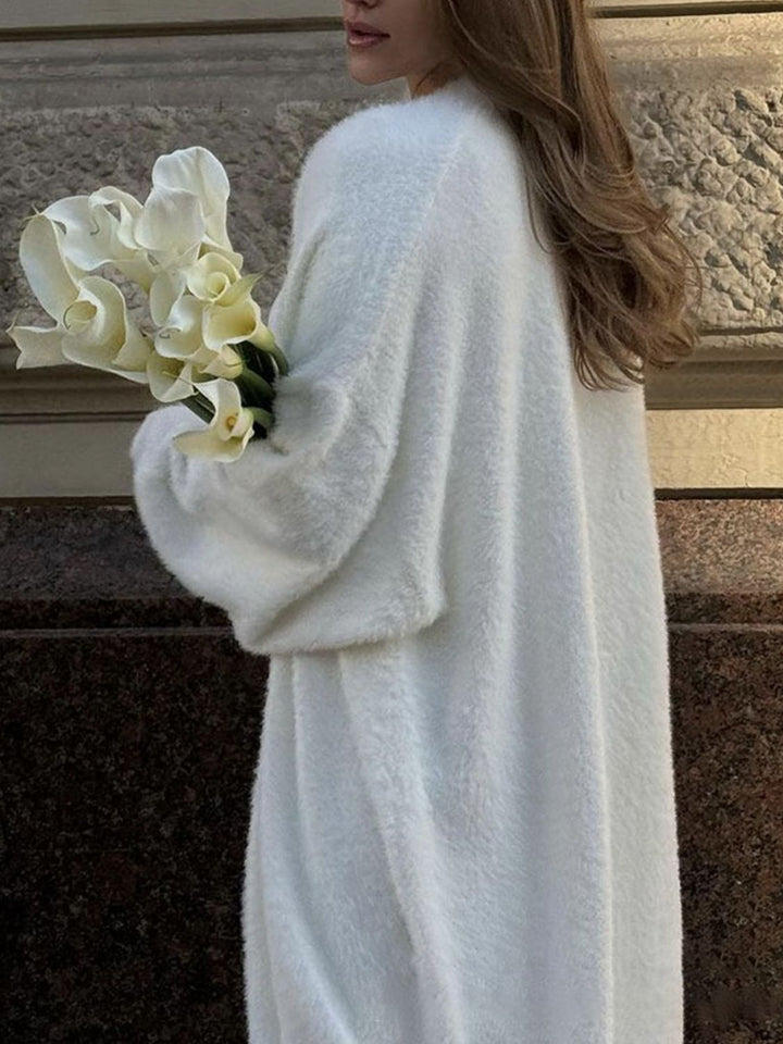 Veste en Tricot Longue Femme avec Devant Ouvert et Surface en Pile