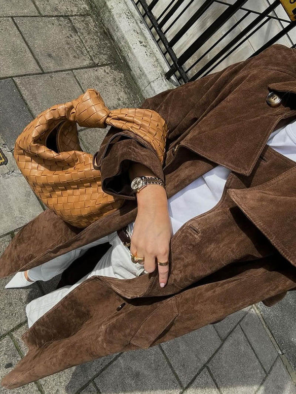 Manteau Long pour Femmes avec Ceinture et Revers Larges