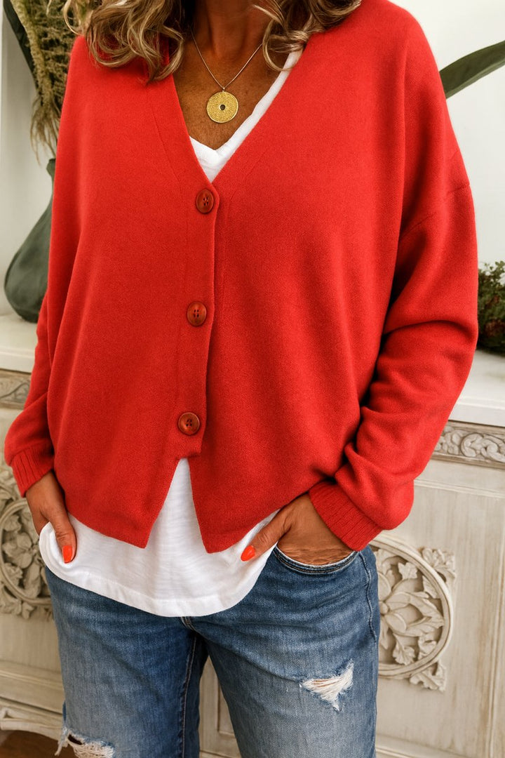 Frieda | Femme Cardigan Oversized Boutonné à Col V Léger