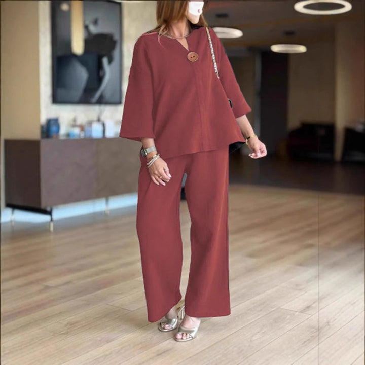 Hannah | Ensemble tunique en lin et pantalon palazzo pour femmes - Tenue décontractée en deux pièces