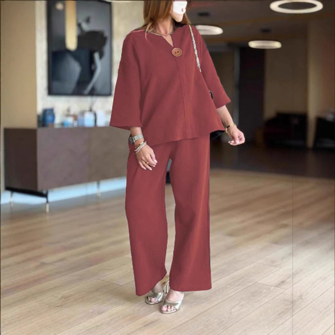 Hannah | Ensemble tunique en lin pour femmes avec pantalon palazzo, tenue décontractée en deux pièces