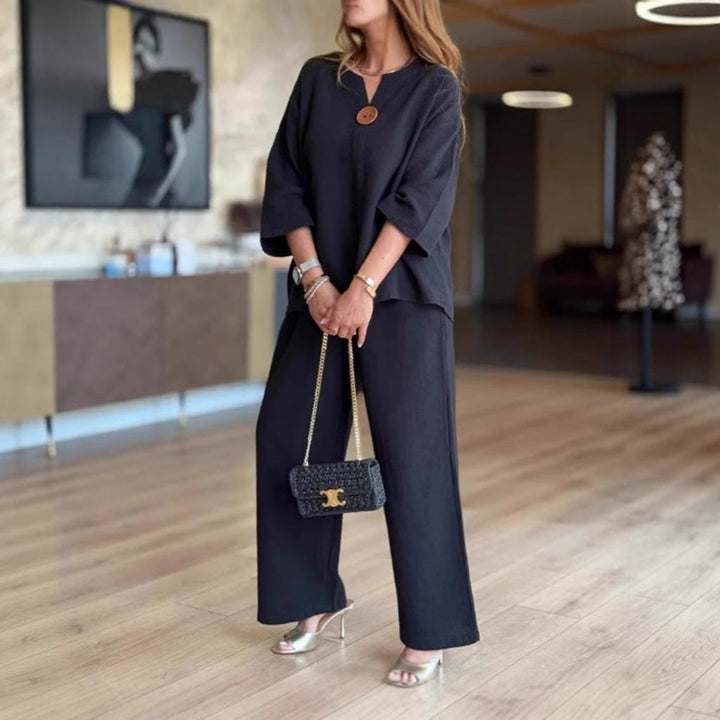 Hannah | Ensemble Tunique en Lin et Pantalon Palazzo pour Femmes - Tenue Décontractée en Deux Pièces