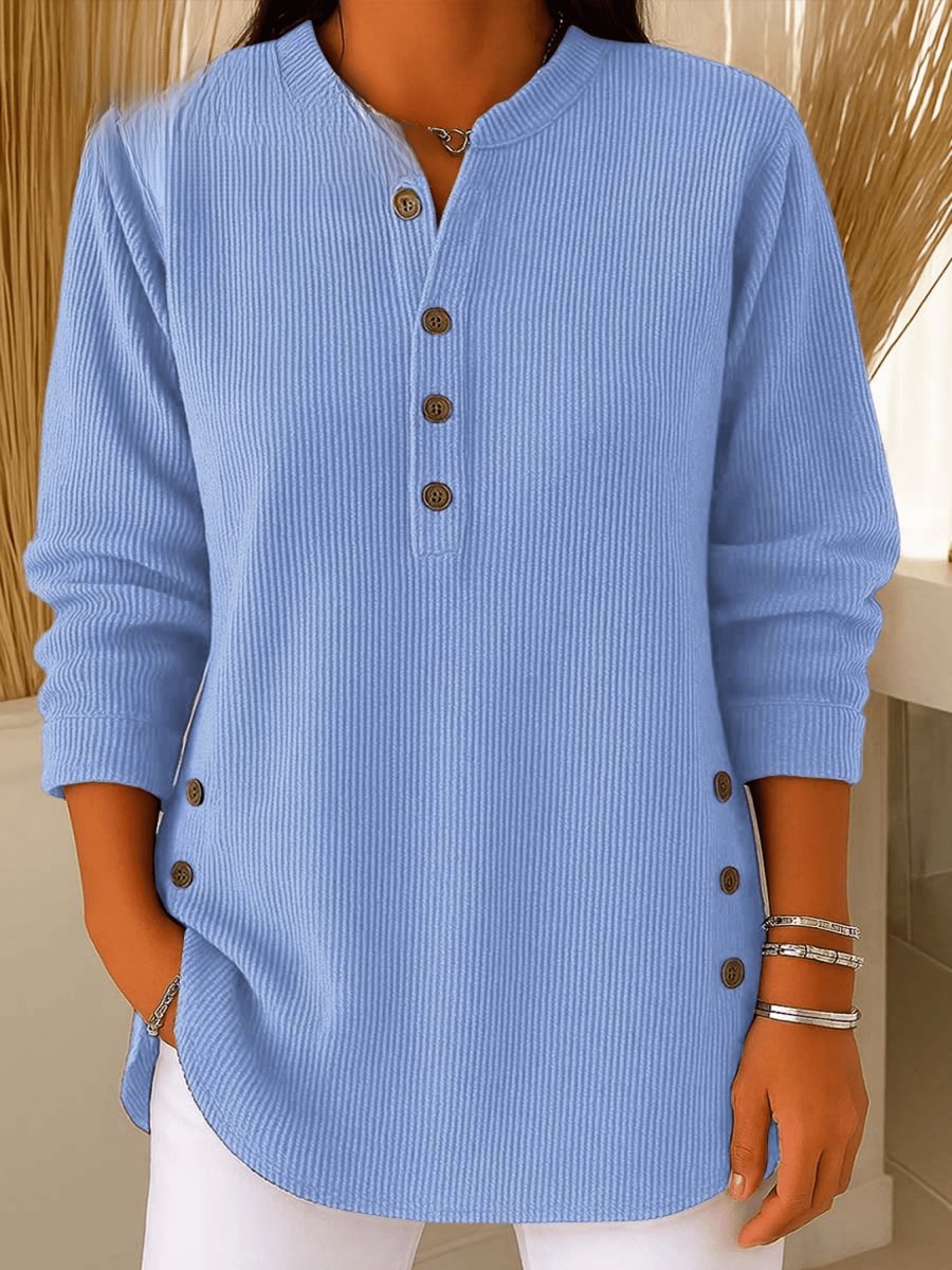 Sophie | Tunique Henley à Rayures Longue Femme Détail Bouton sur le Côté