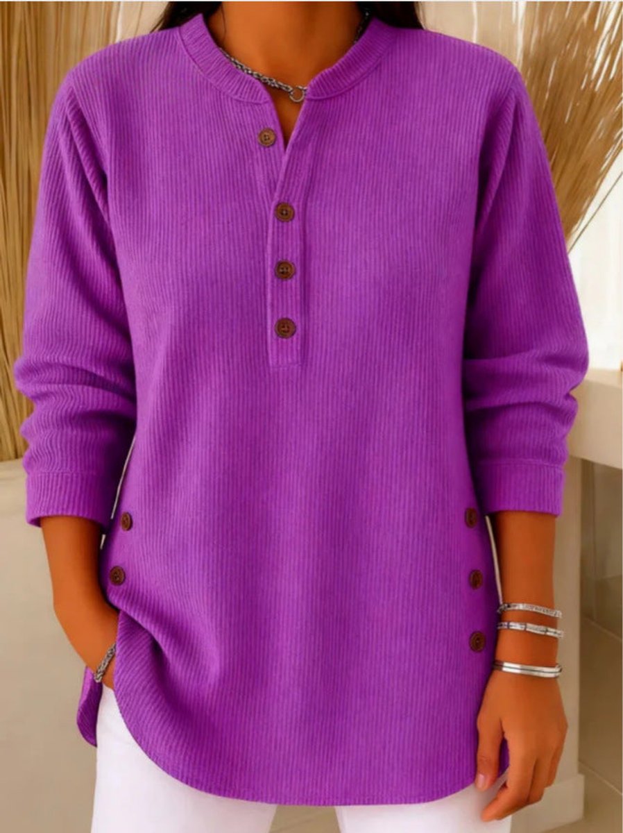 Sophie | Tunique Henley à Rayures Longue Femme Détail Bouton sur le Côté