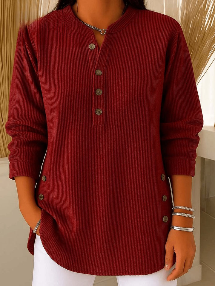 Sophie | Tunique Henley à Rayures Longue Femme Détail Bouton sur le Côté