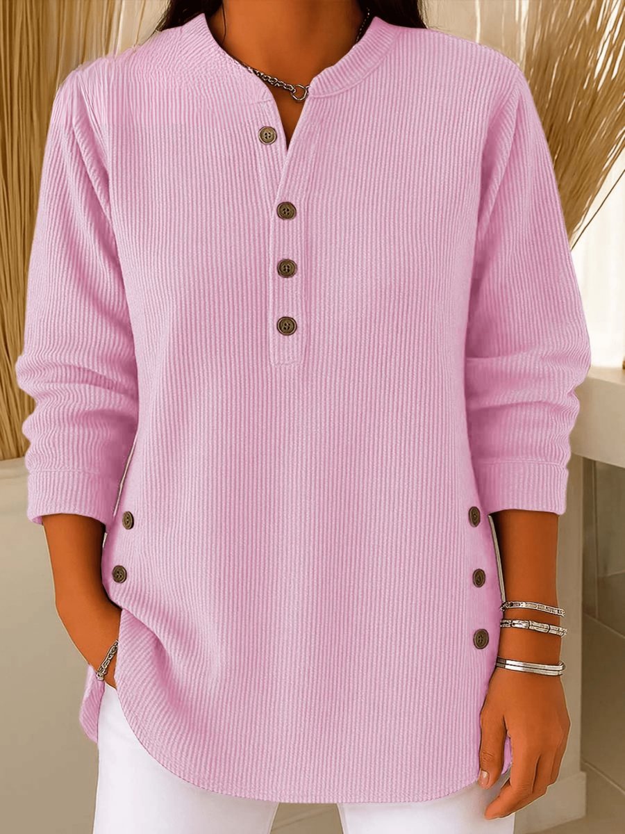 Sophie | Tunique Henley à Rayures Longue Femme Détail Bouton sur le Côté