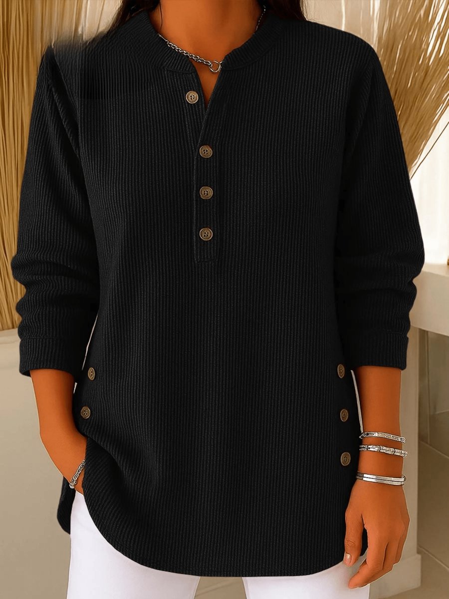 Sophie | Tunique Henley à Rayures Longue Femme Détail Bouton sur le Côté