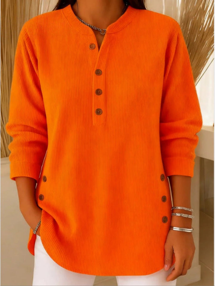 Sophie | Tunique Henley à Rayures Longue Femme Détail Bouton sur le Côté
