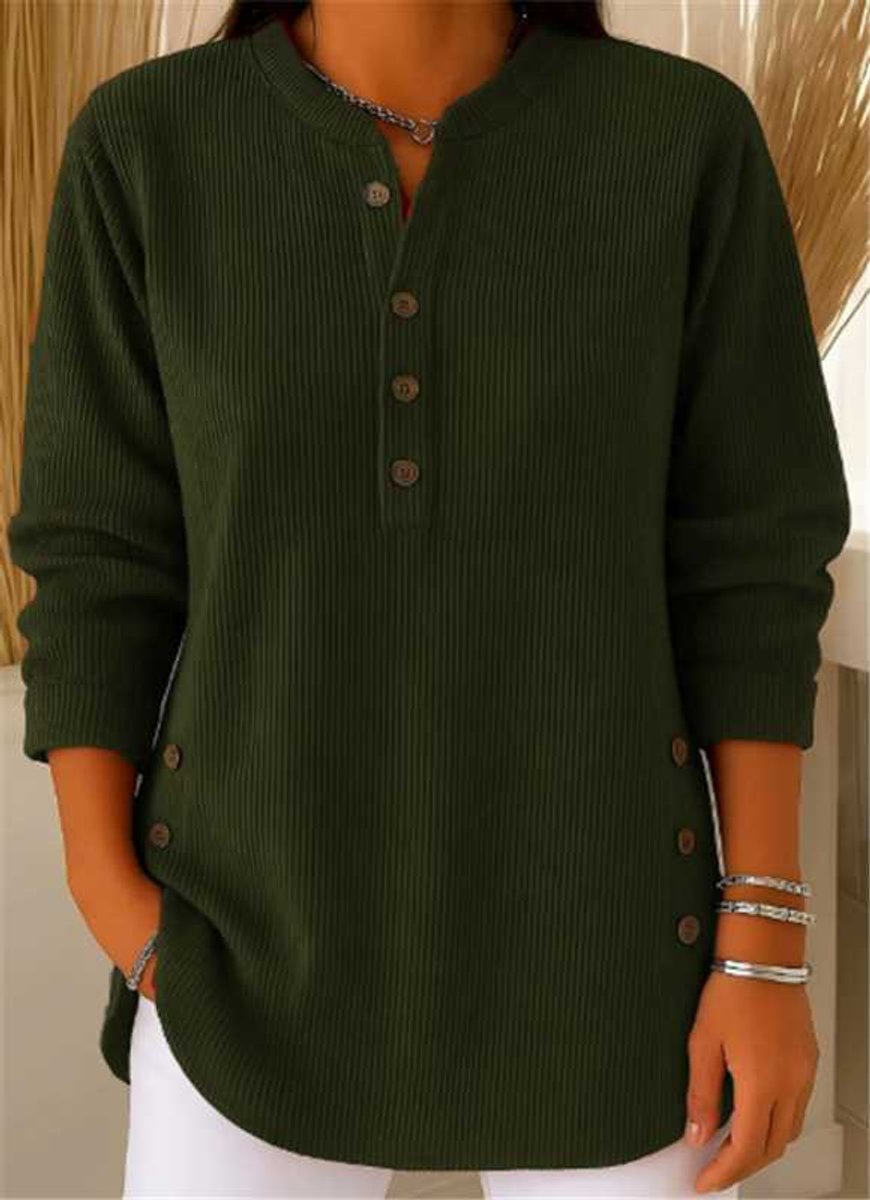 Sophie | Tunique Henley à Rayures Longue Femme Détail Bouton sur le Côté