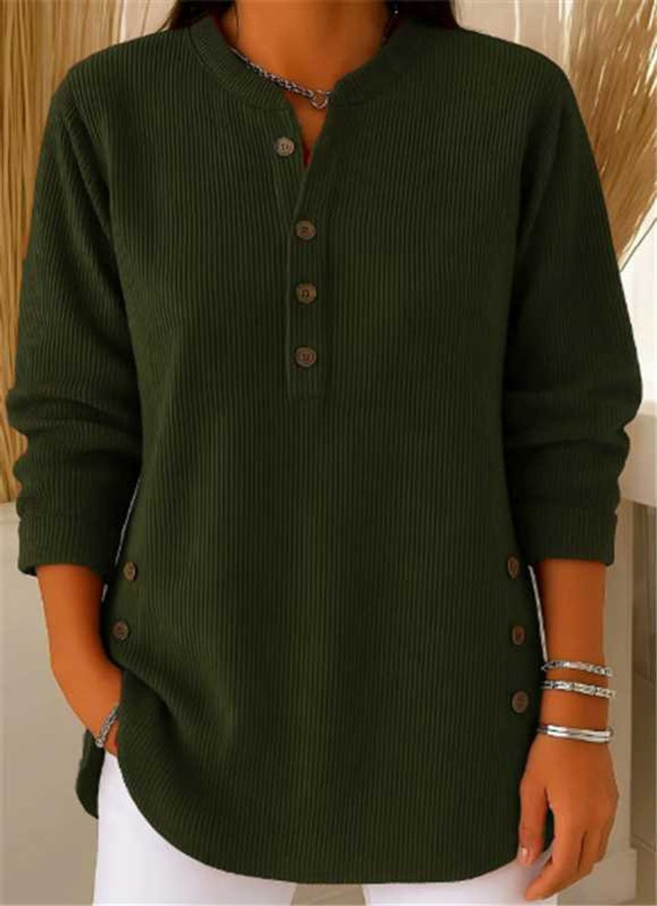 Sophie | Tunique Henley à Rayures Longue Femme Détail Bouton sur le Côté