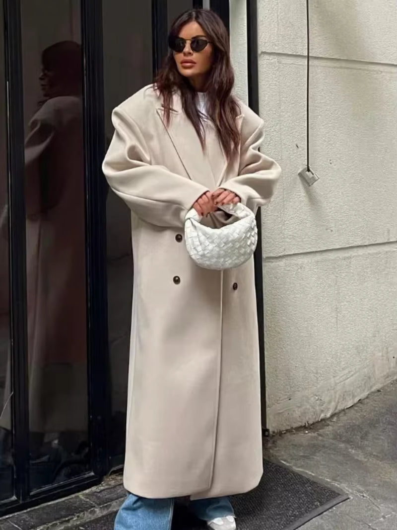 Manteau Maxi Femme avec col à revers et double rangée de boutons