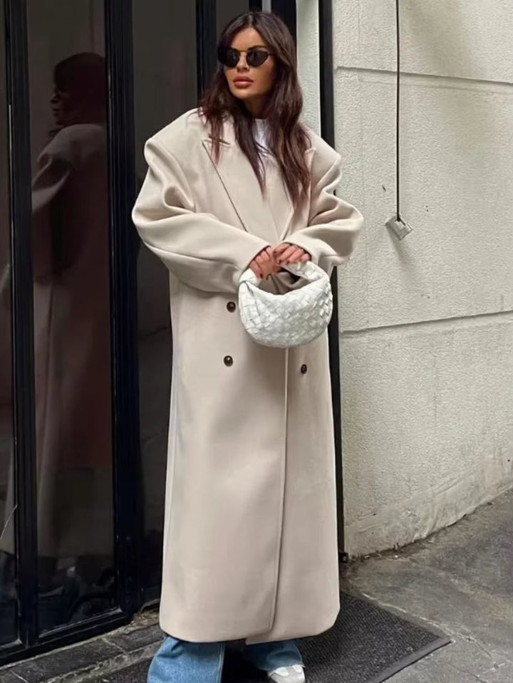 Manteau Maxi Femme avec col à revers et double rangée de boutons