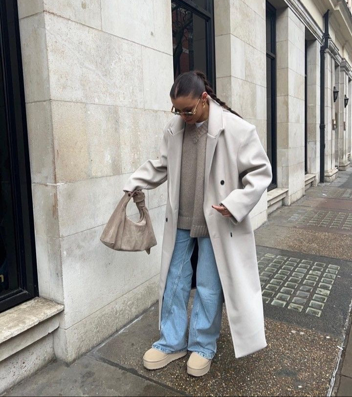 Manteau Maxi Femme avec col à revers et double rangée de boutons