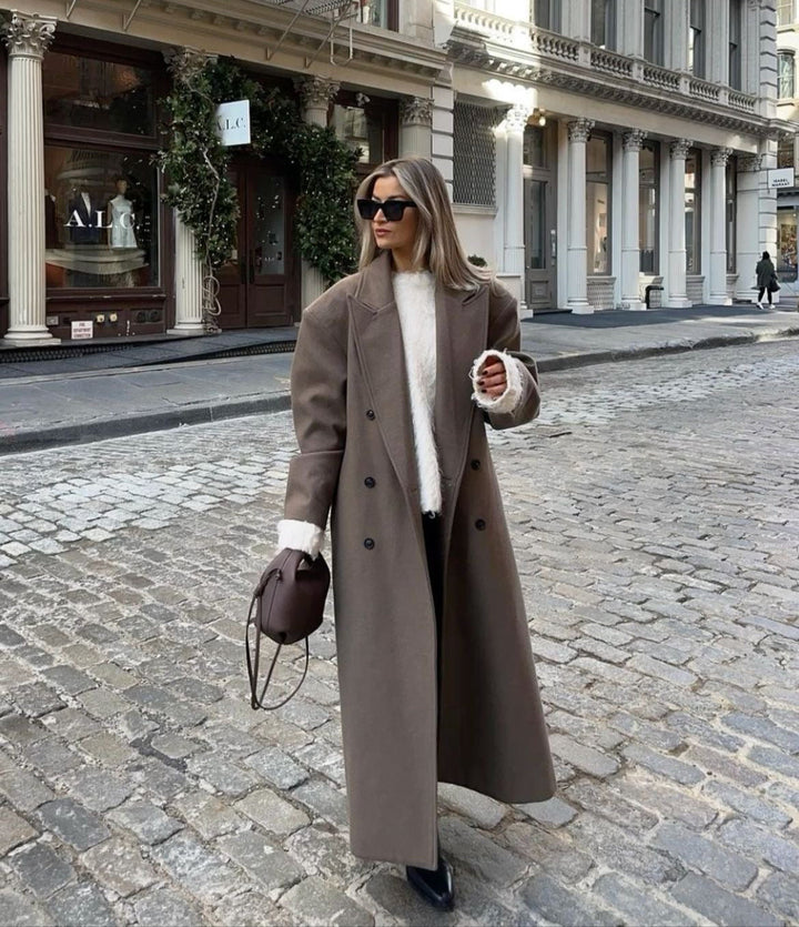Manteau Maxi Femme avec col à revers et double rangée de boutons