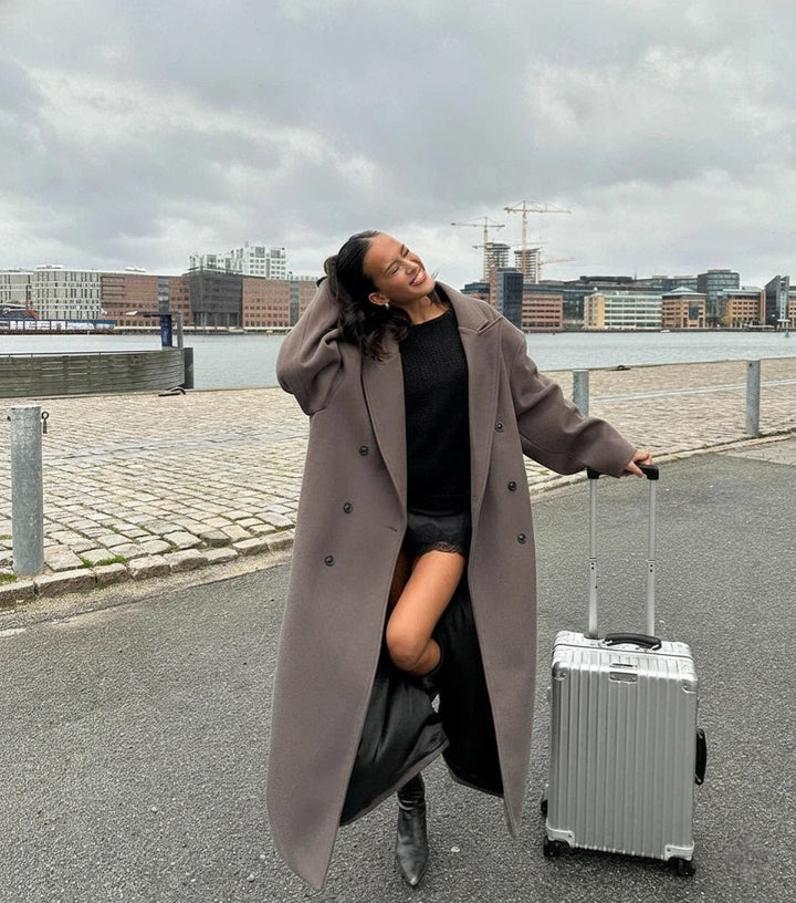 Manteau Maxi Femme avec col à revers et double rangée de boutons