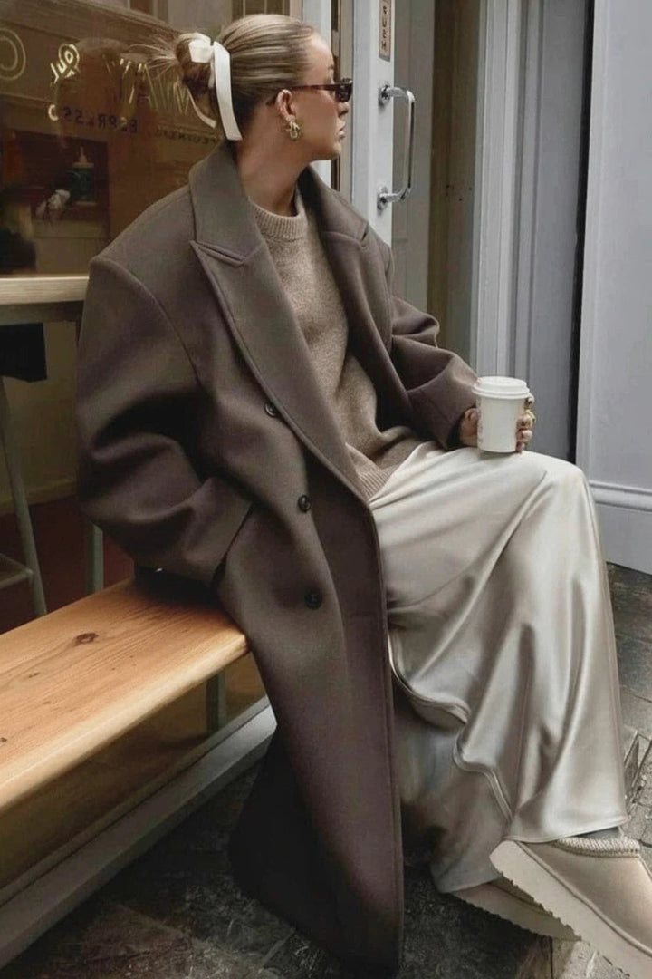 Manteau Maxi Femme avec col à revers et double rangée de boutons