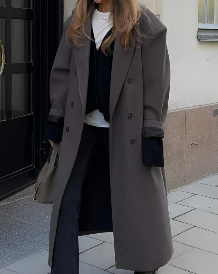 Manteau Maxi Femme avec col à revers et double rangée de boutons