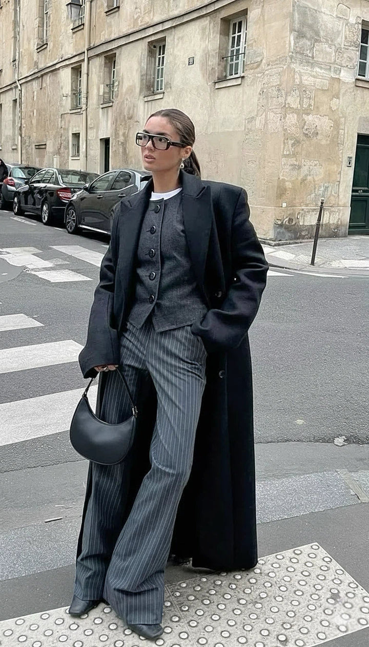 Manteau Maxi Femme avec col à revers et double rangée de boutons
