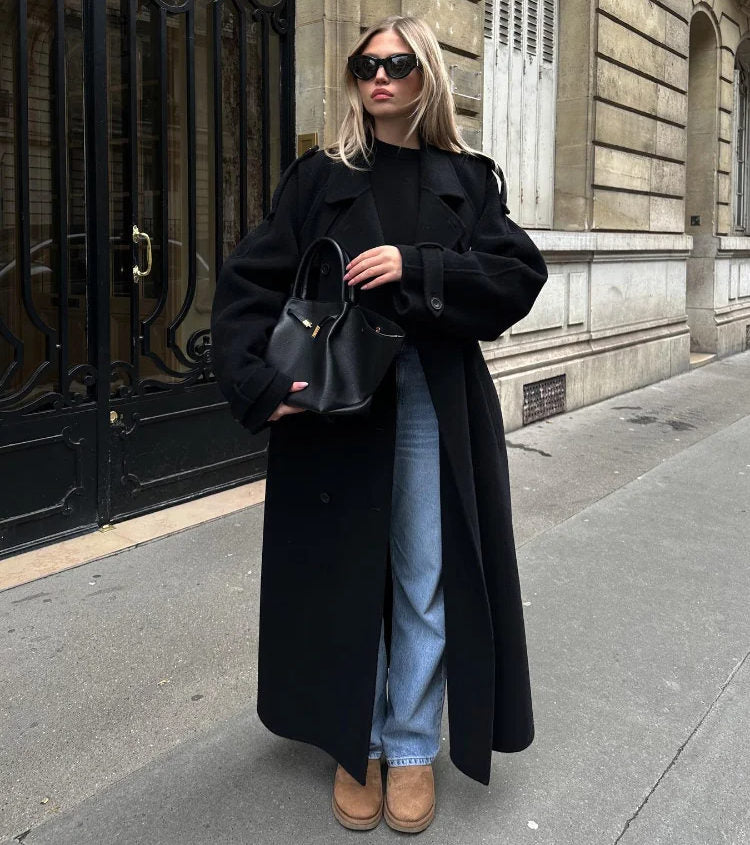 Manteau Maxi pour Femmes avec fermeture à double boutonnage et ceinture