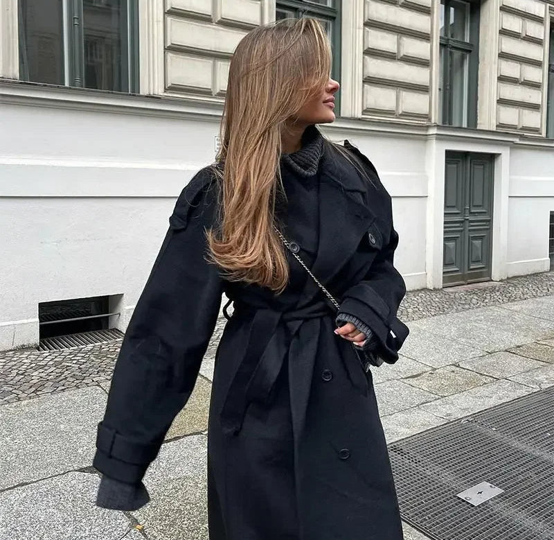 Manteau Maxi pour Femmes avec fermeture à double boutonnage et ceinture
