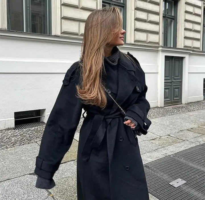 Manteau Maxi pour Femmes avec fermeture à double boutonnage et ceinture