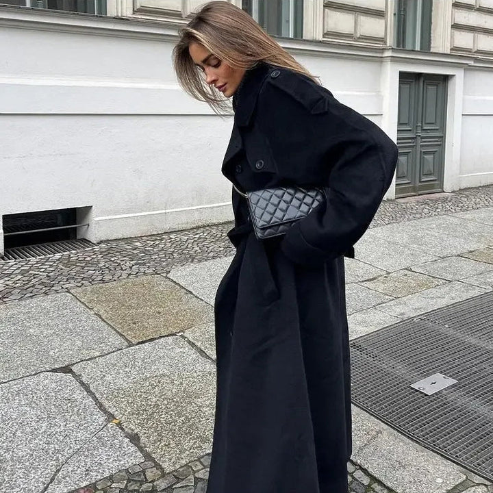 Manteau Maxi pour Femmes avec fermeture à double boutonnage et ceinture