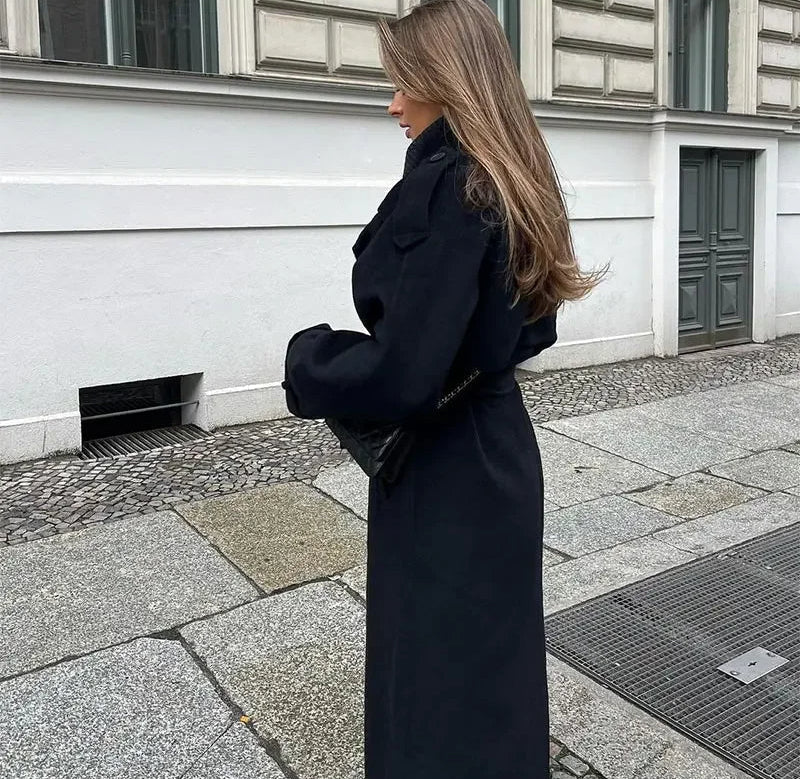 Manteau Maxi pour Femmes avec fermeture à double boutonnage et ceinture