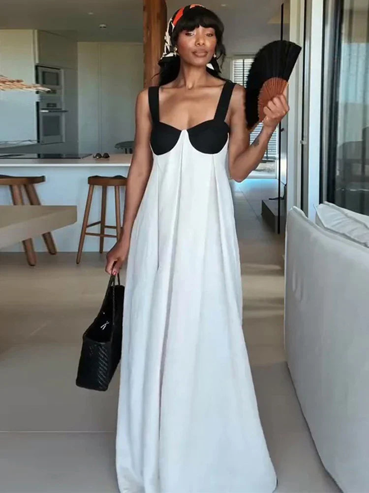 Robe maxi femme avec haut bustier et larges bretelles