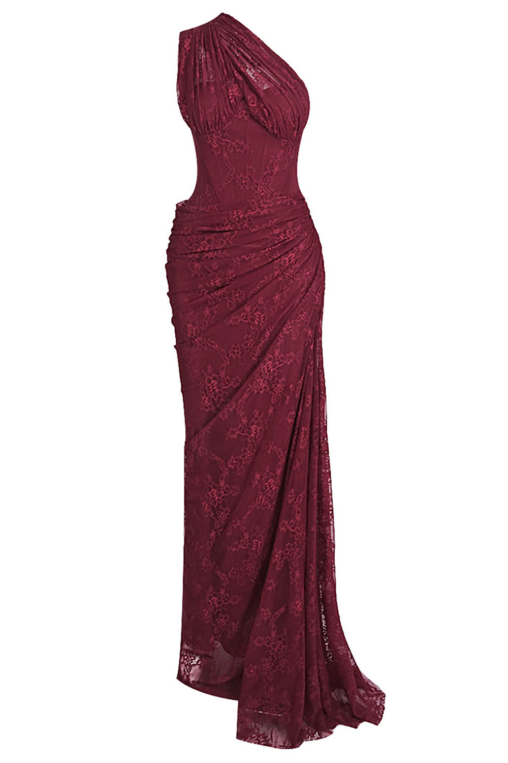 Robe maxi femme à une épaule avec motif en dentelle et jupe froncée