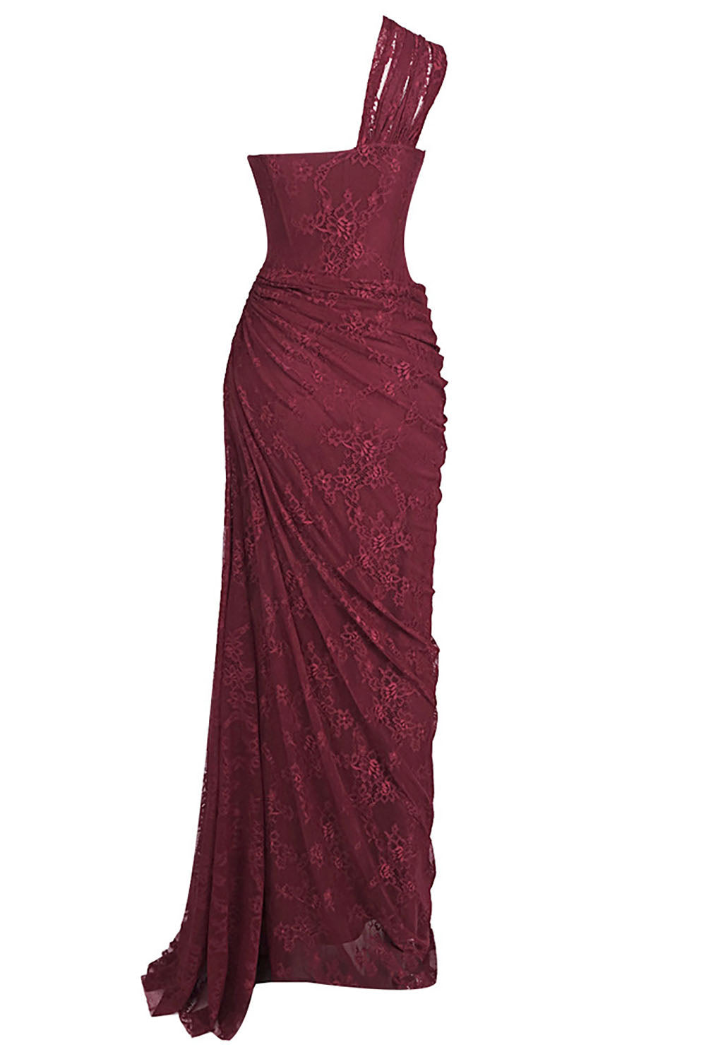 Robe maxi femme à une épaule avec motif en dentelle et jupe froncée