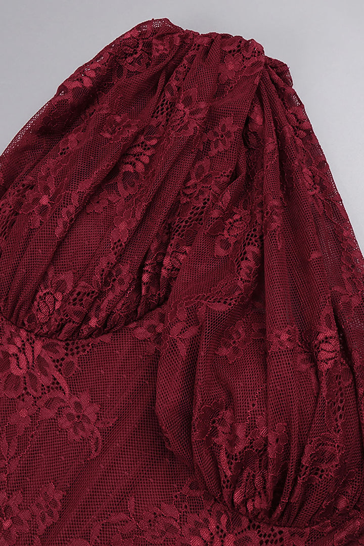 Robe maxi femme à une épaule avec motif en dentelle et jupe froncée