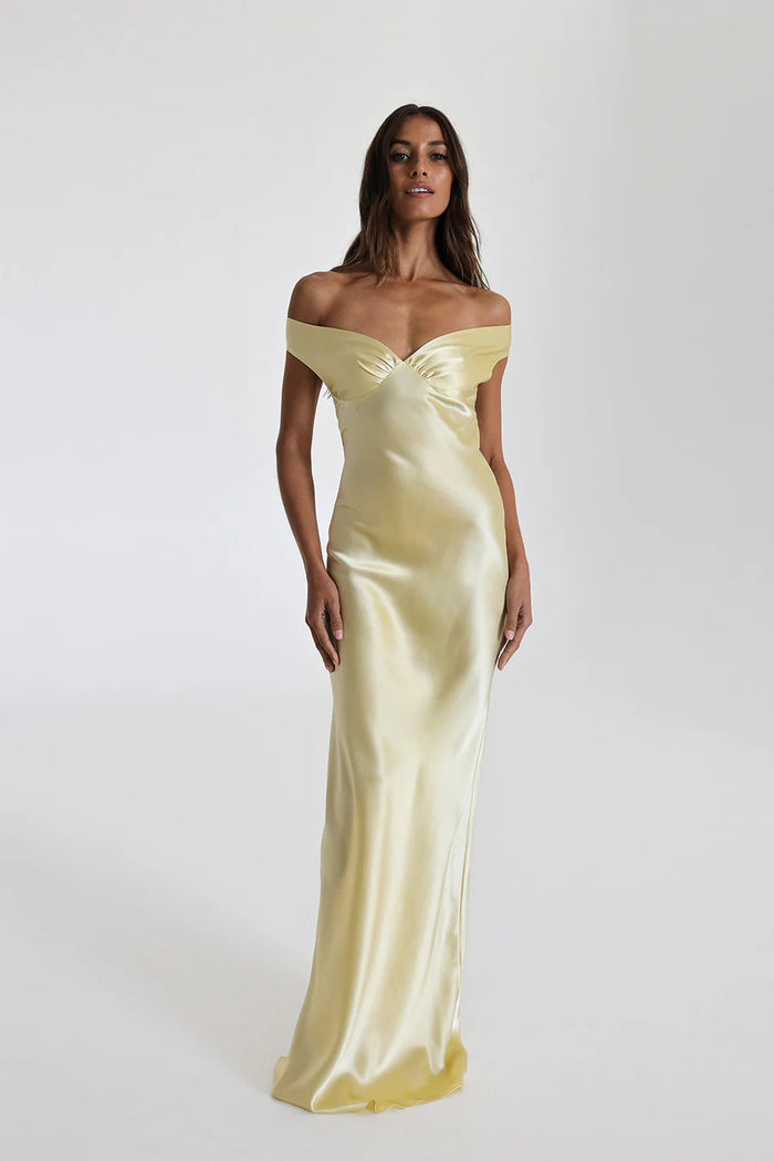 Robe Maxi Femme avec Décolleté Off-Shoulder en V et Longueur au Sol