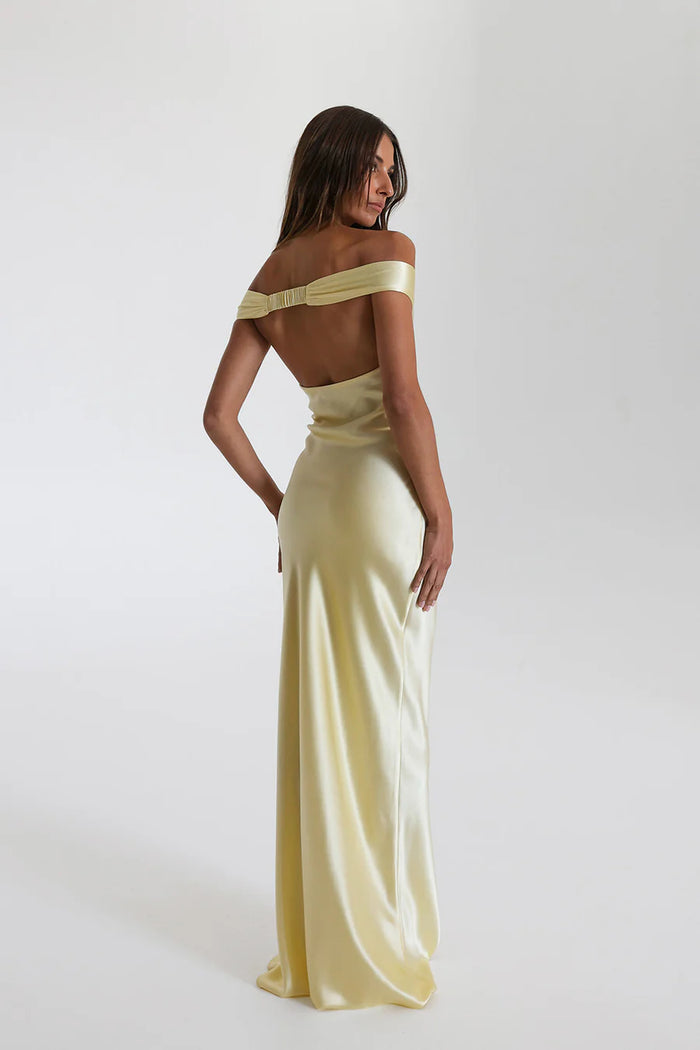 Robe Maxi Femme avec Décolleté Off-Shoulder en V et Longueur au Sol