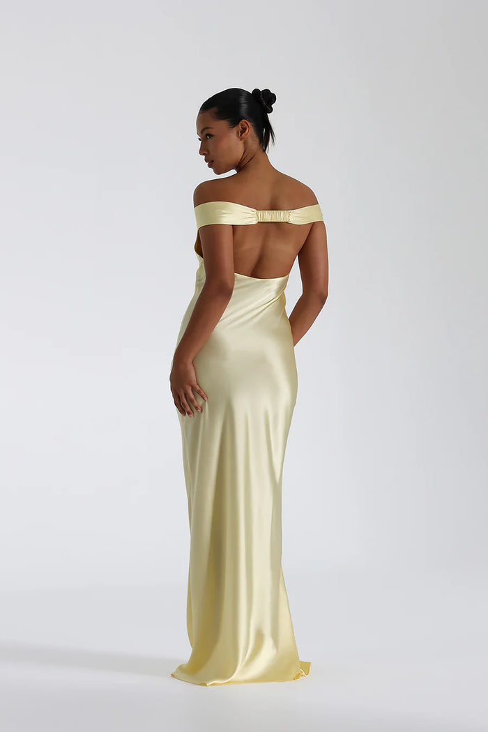 Robe Maxi Femme avec Décolleté Off-Shoulder en V et Longueur au Sol