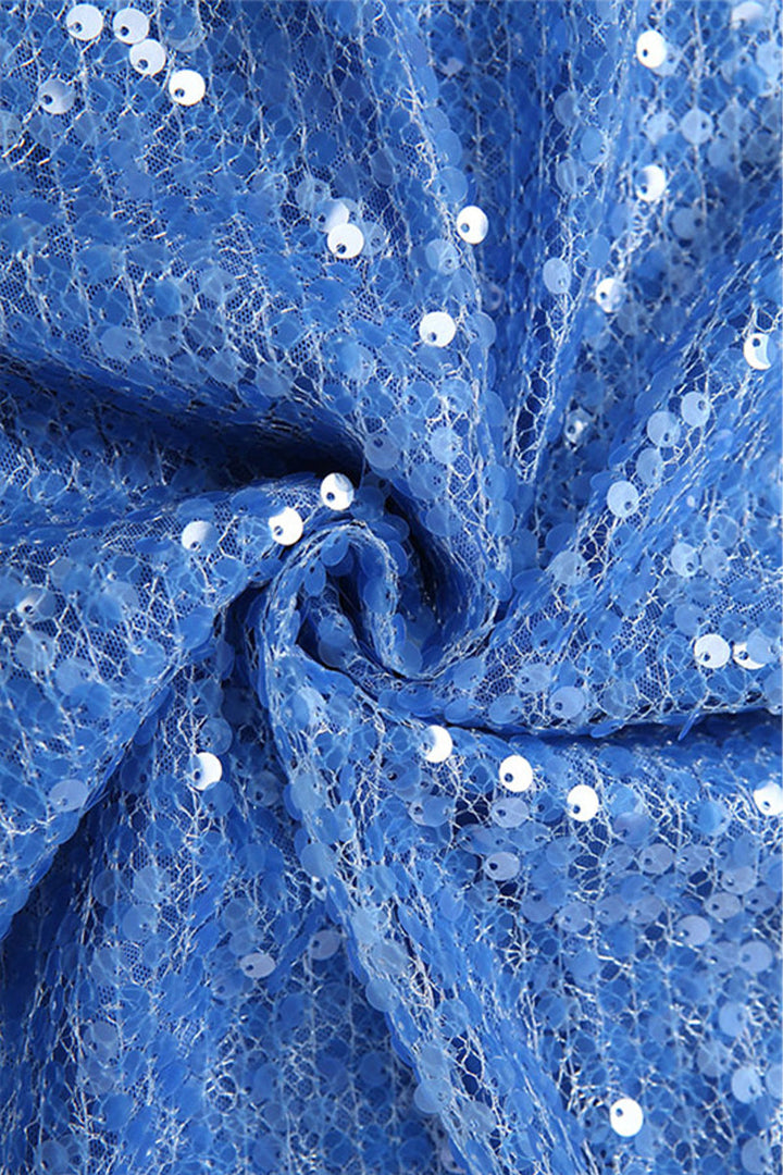 Robe maxi femme avec paillettes et bretelles croisées et ourlet asymétrique à volants