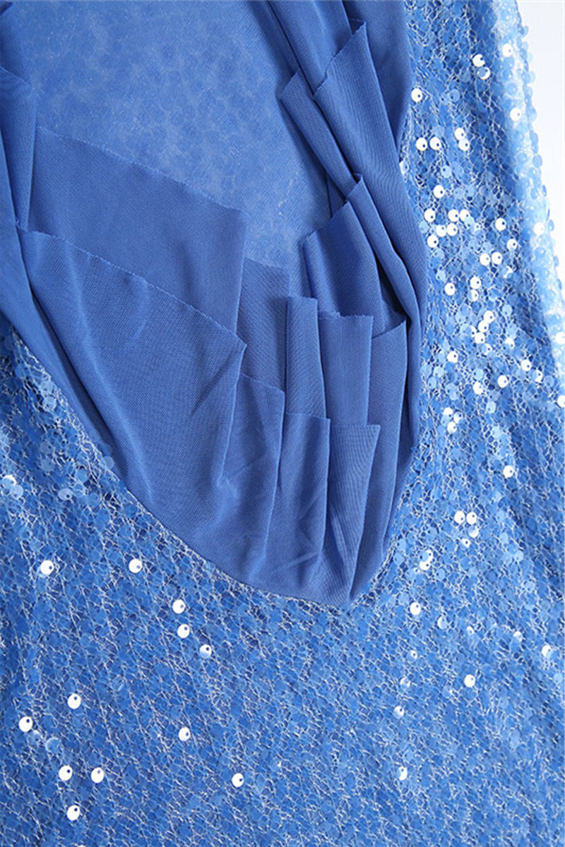 Robe maxi femme avec paillettes et bretelles croisées et ourlet asymétrique à volants