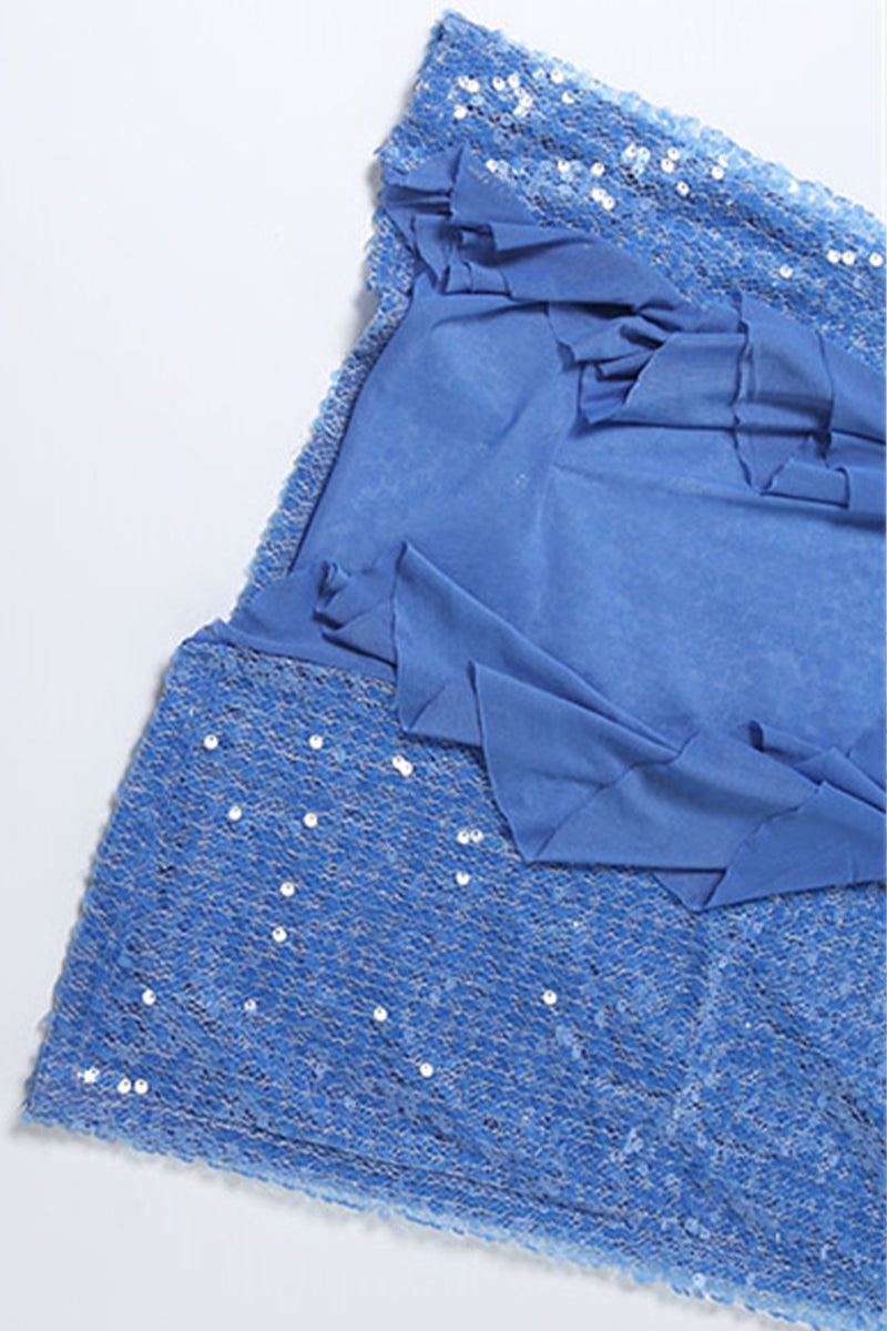 Robe maxi femme avec paillettes et bretelles croisées et ourlet asymétrique à volants
