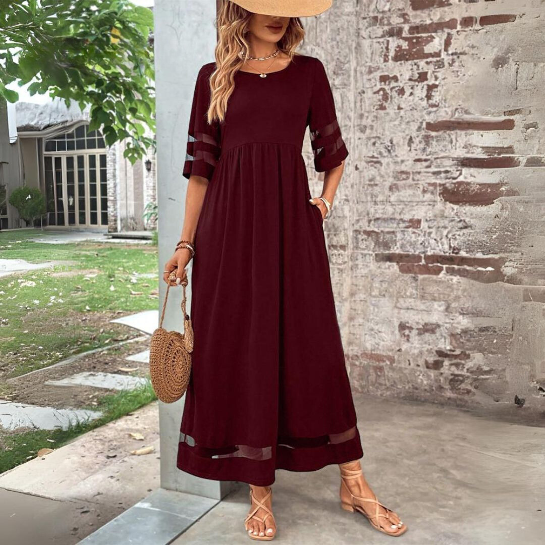 Robe maxi femme avec col rond et bandes en mesh