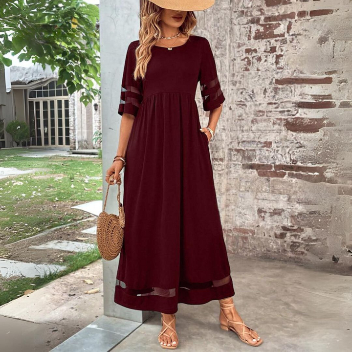 Robe maxi femme avec col rond et bandes en mesh