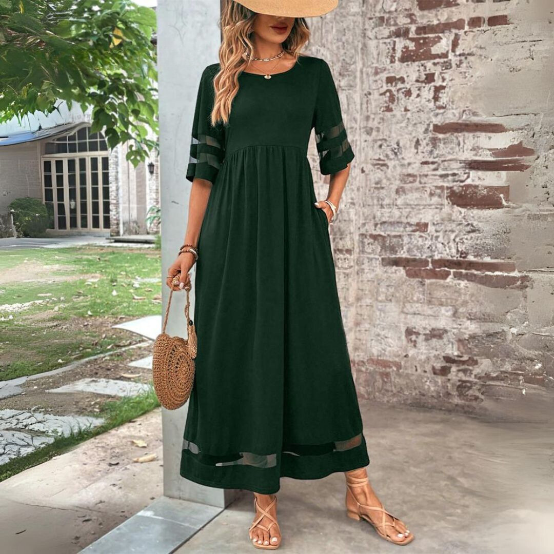 Robe maxi femme avec col rond et bandes en mesh