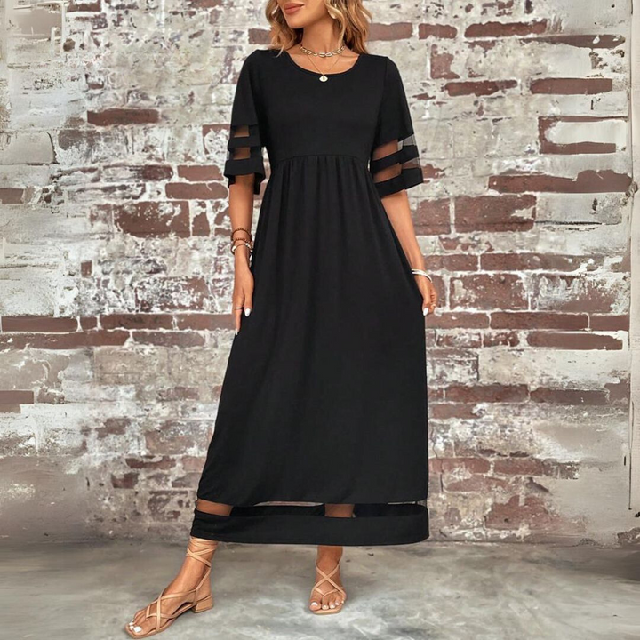 Robe maxi femme avec col rond et bandes en mesh