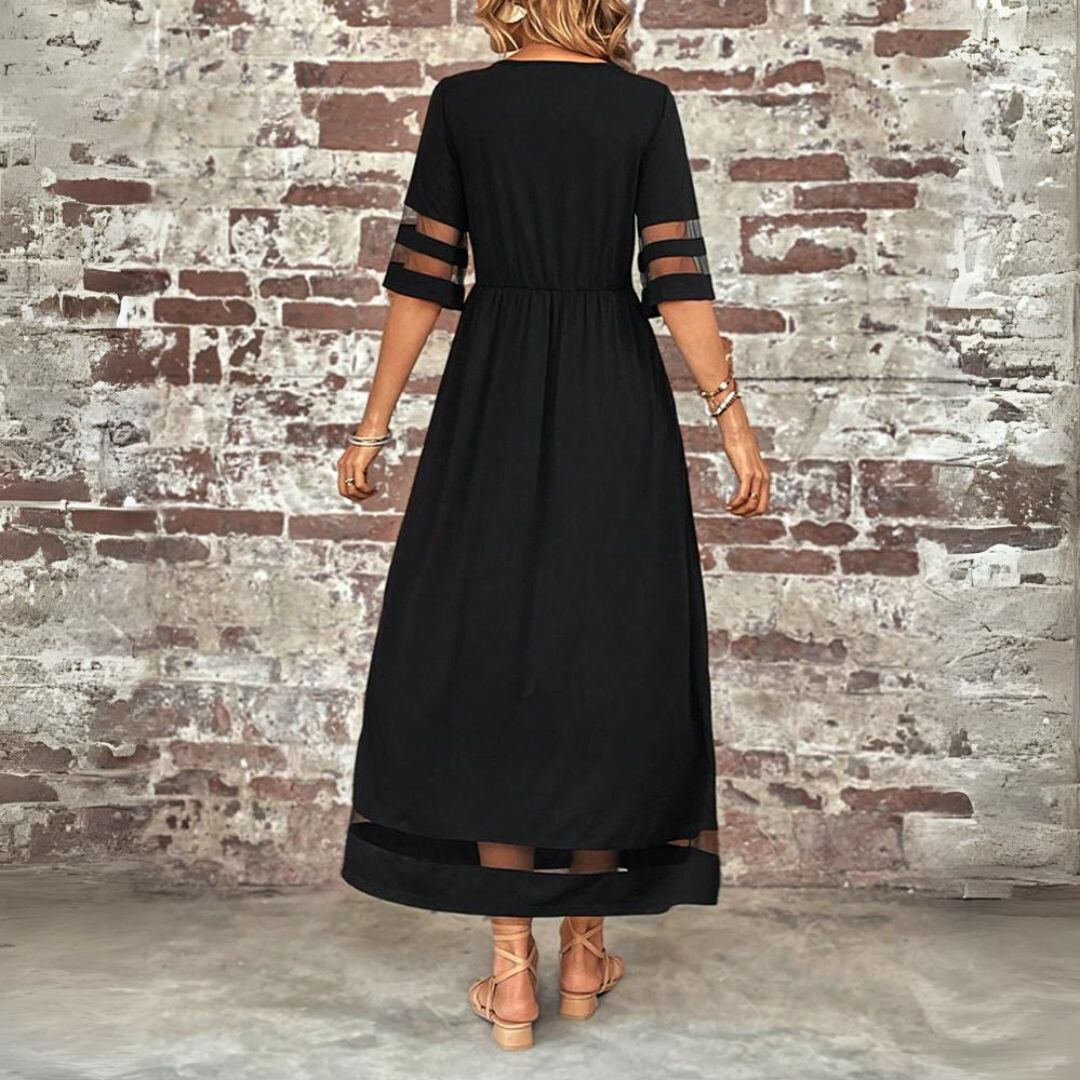 Robe maxi femme avec col rond et bandes en mesh