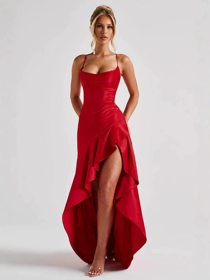 Robe maxi pour femmes avec bretelles spaghetti et ourlet asymétrique