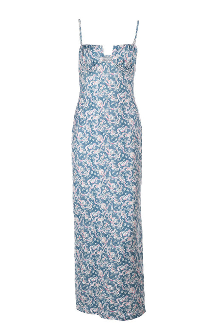 Robe maxi pour femmes avec bretelles spaghetti et motif paisley
