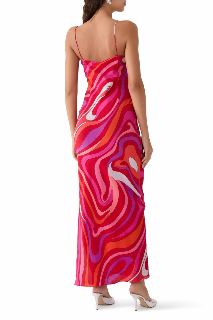 Robe maxi femme avec bretelles spaghetti et col en V avec motif