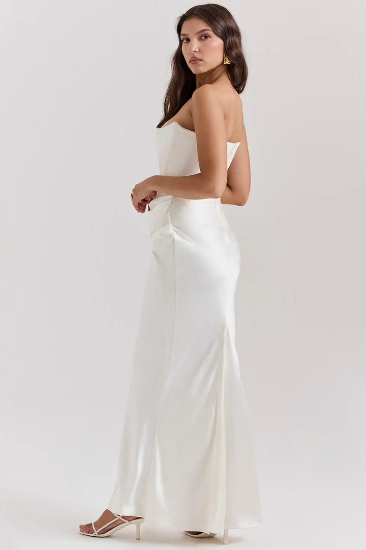 Robe maxi femme avec haut sans bretelles et taille froncée